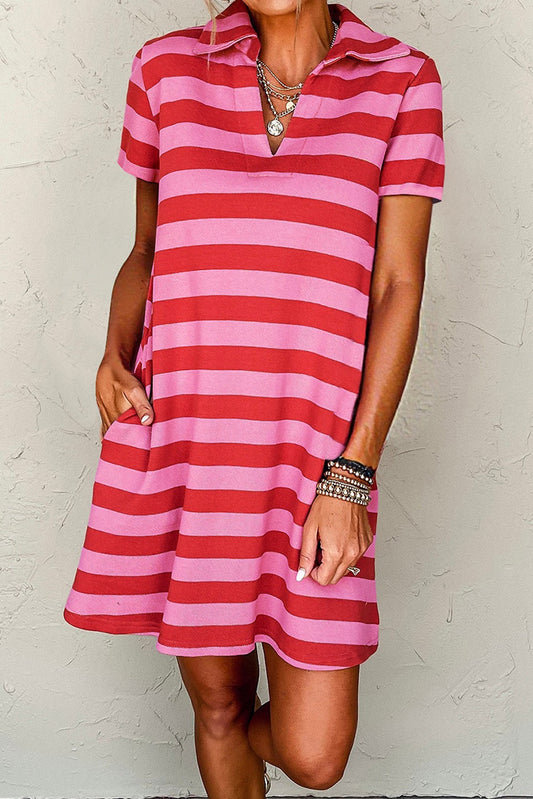 Pink and Red Striped Shift Dress RTS