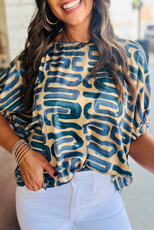 Turquoise Abstract Loose Blouse LT