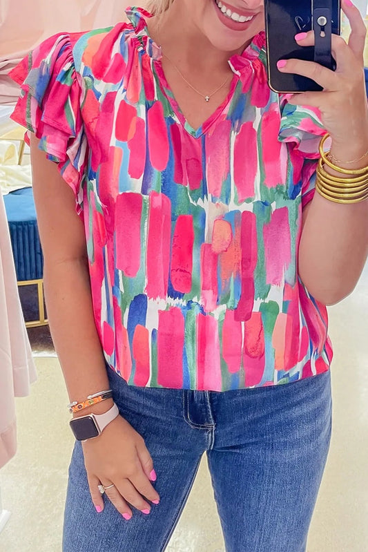 Abstract Brush Print Blouse LT