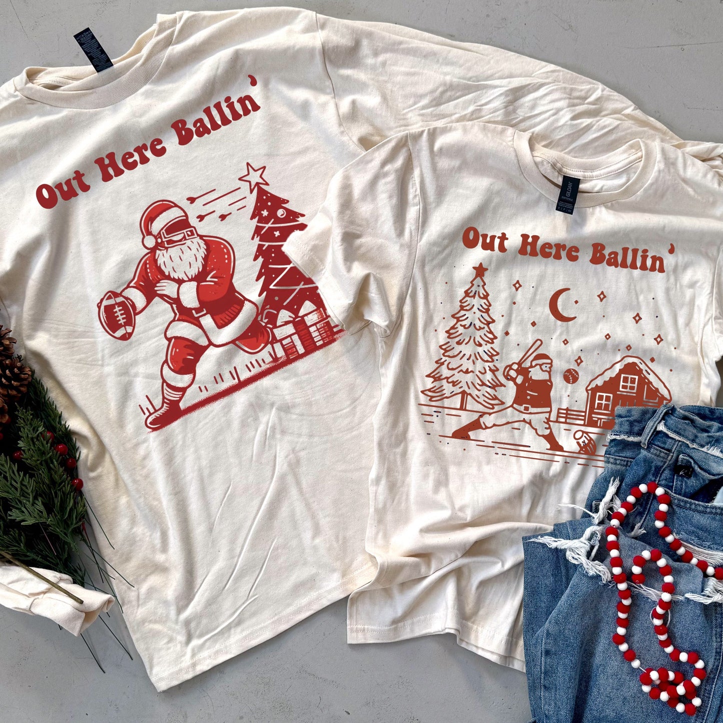 Out Here Ballin’ Santa Short or Longsleeve
