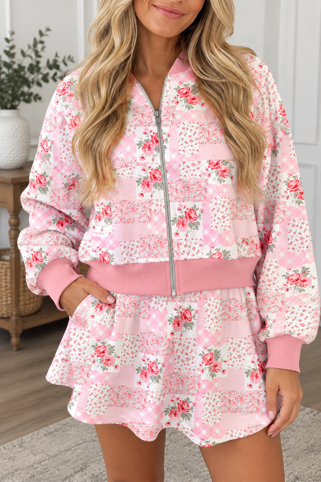 Pink Floral Athletic Skort Set