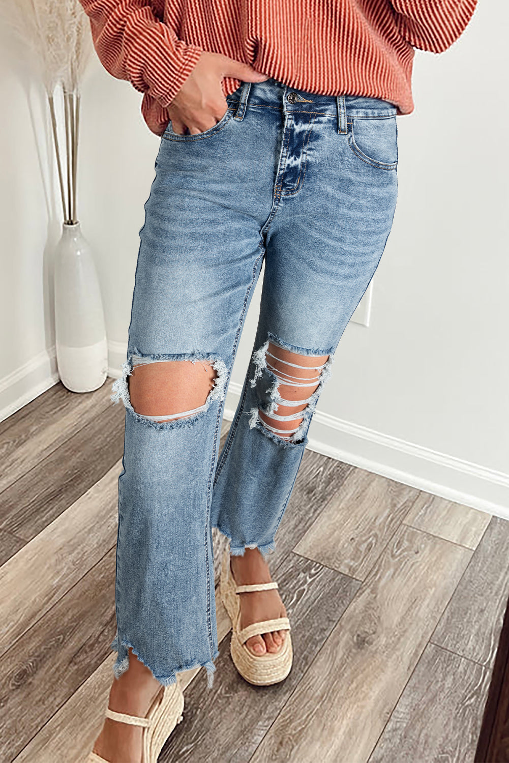 Raw Hem Ripped Flare Jeans RTS