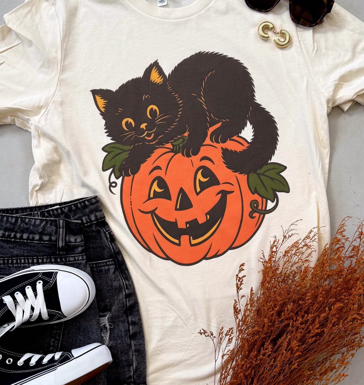 Vintage Black Cat + Pumpkin Tee