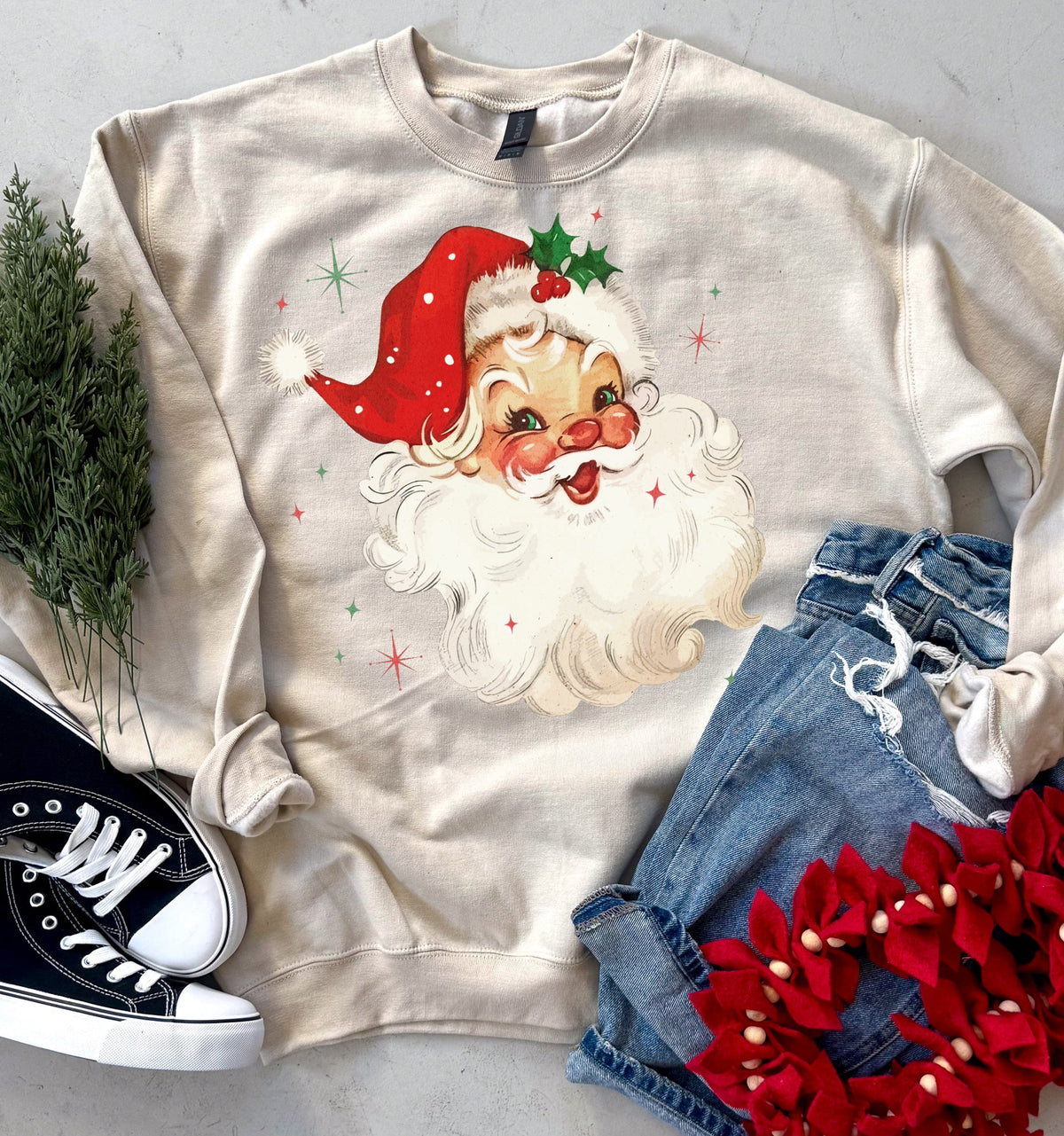 Vintage Happy Santa Sweatshirt or Tee