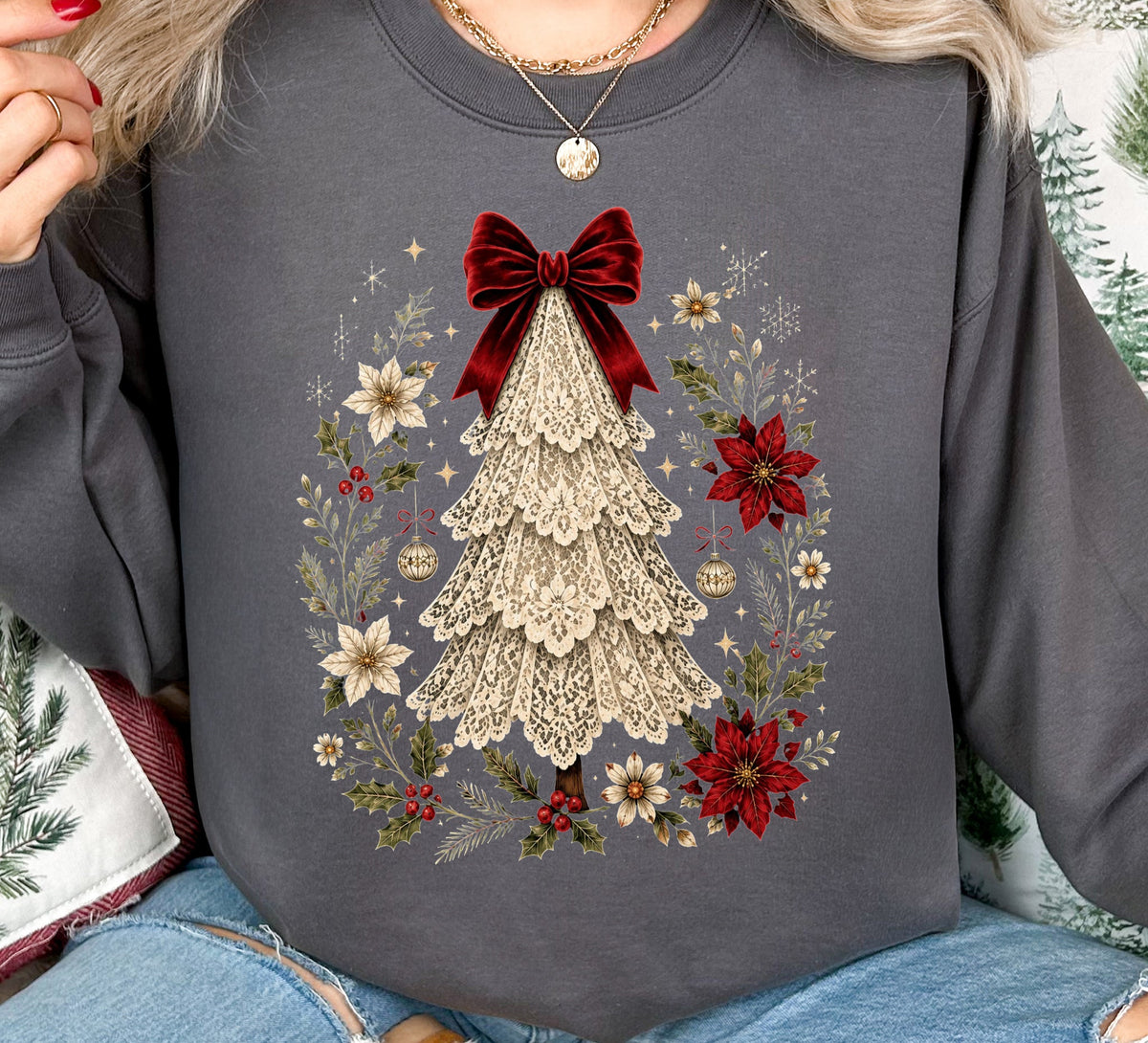 Vintage Lace Christmas Tree Tee or Sweatshirt
