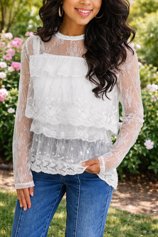 White Floral Lace Blouse January.