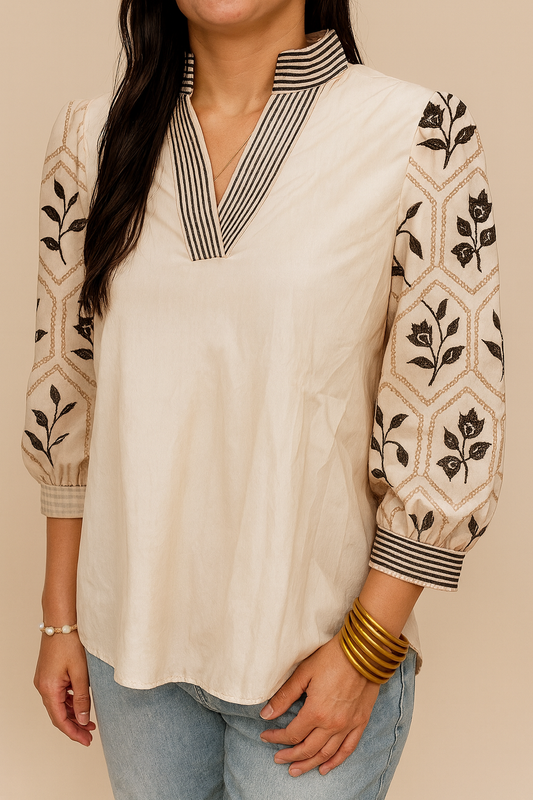 White Floral Sleeve Blouse November.