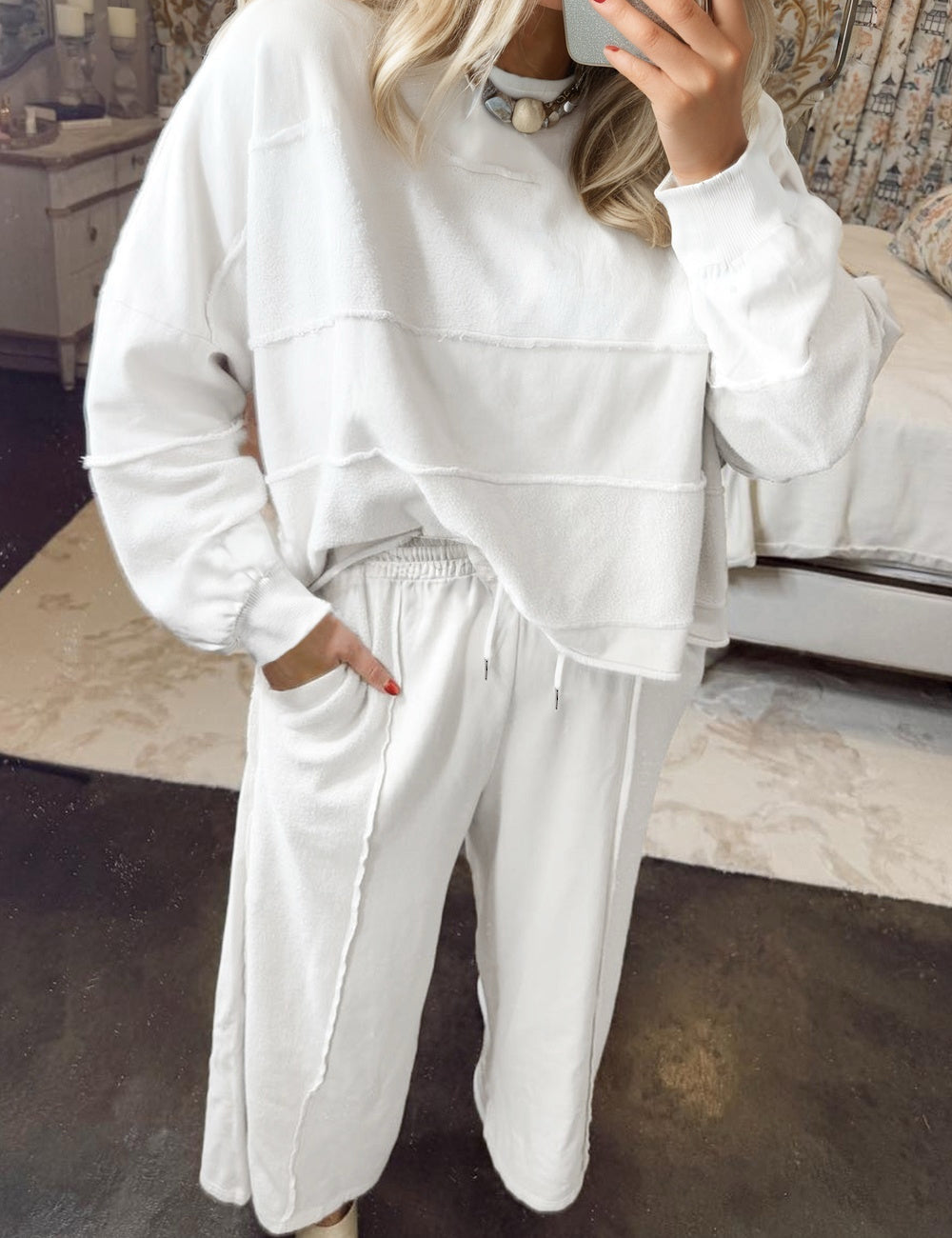 White Textured Raw Seam Plus Set LT