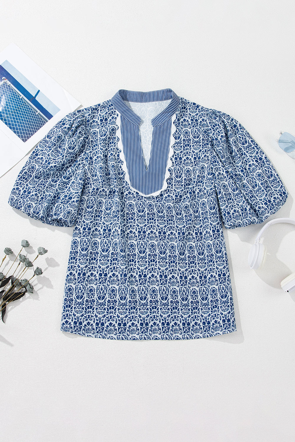 Blue Floral Ric Rac Top LT