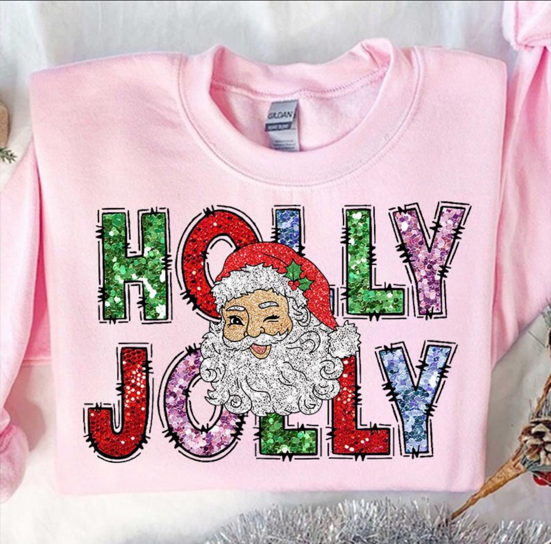 Holly Jolly Santa Long Sleeve Gildan Tee