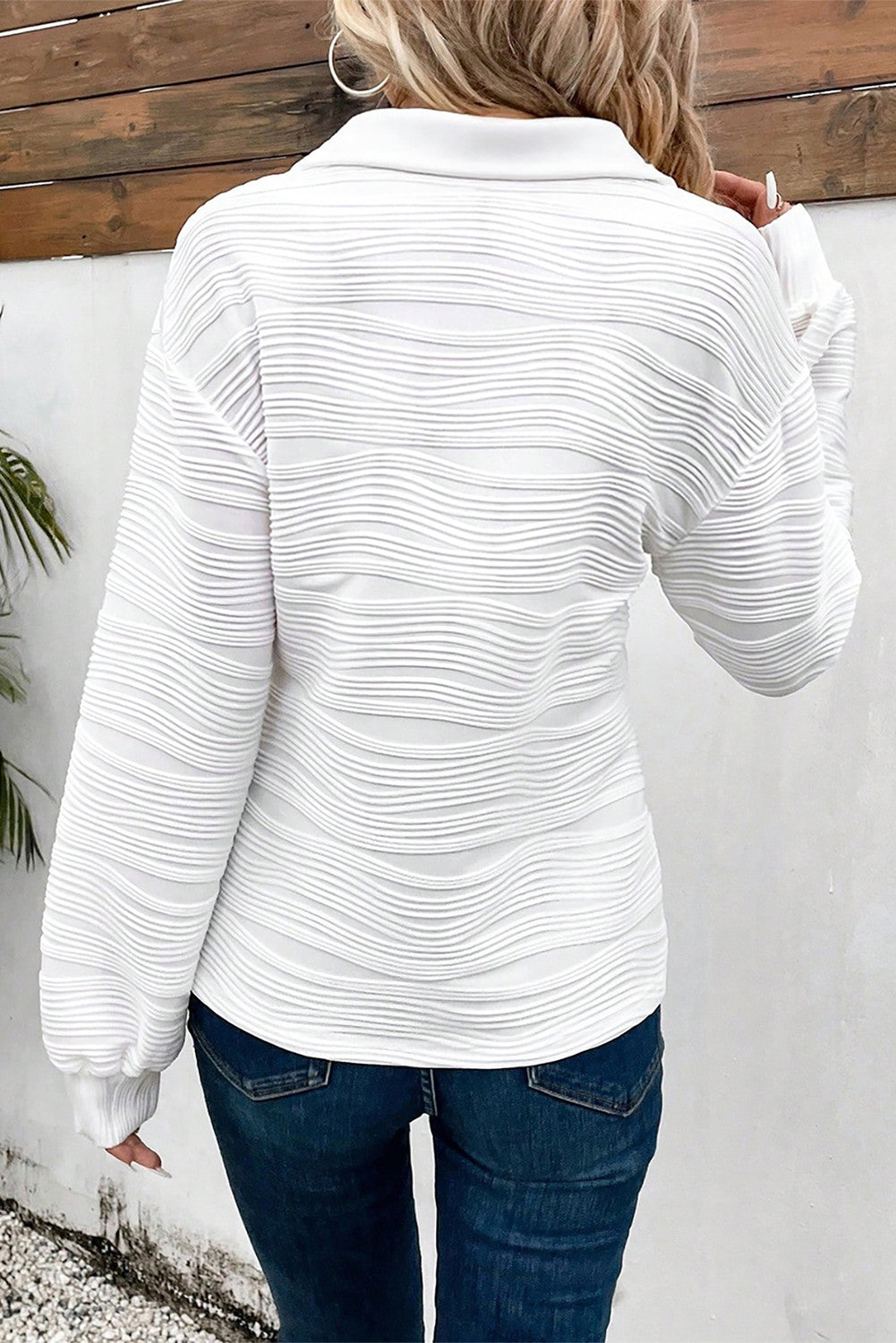 White Solid Textured Pullover LT