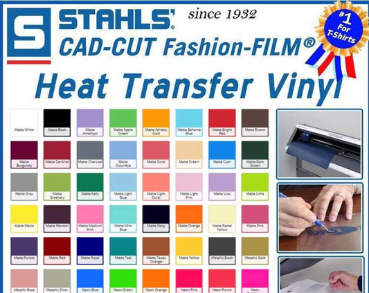 Stahls CAD-CUT Heat Transfer Vinyl HTV, 12x15 inch sheets,iron on crafting vinyl,matte, neon, electric colors available cricut & silhouette