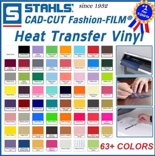 Stahls CAD-CUT Heat Transfer Vinyl HTV, 12x15 inch sheets,iron on crafting vinyl,matte, neon, electric colors available cricut & silhouette