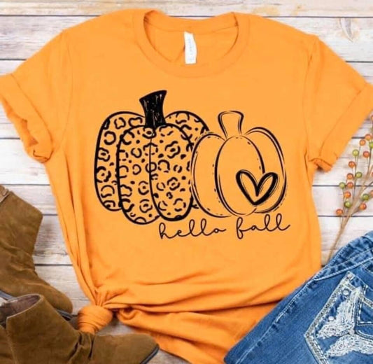 Hello Fall Leopard Pumpkin Tee