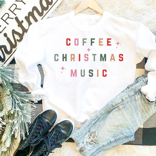 Coffee and Christmas Music Sweatshirt, Christmas Sweatshirt, Christmas Crewneck, Holiday Sweaters for Women, Winter Sweatshirt